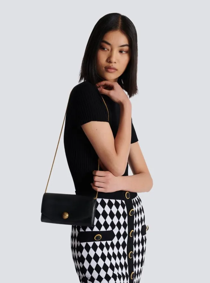 Balmain Mini Bags Women Emblme Grained Calfskin Clutch Black