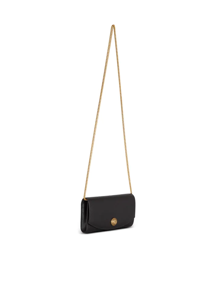 Balmain Mini Bags Women Emblme Grained Calfskin Clutch Black