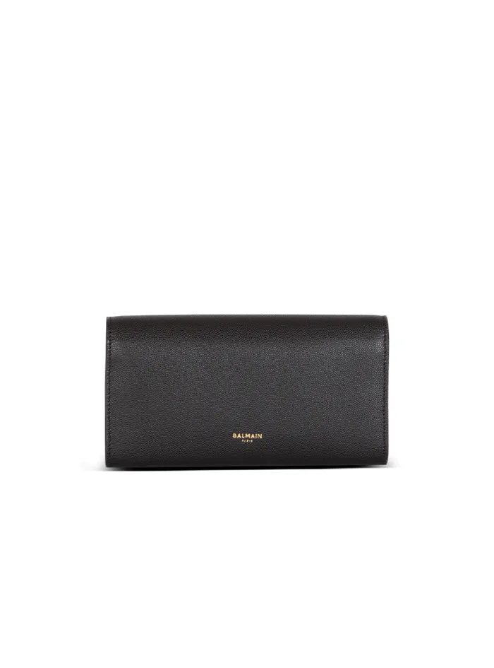 Balmain Mini Bags Women Emblme Grained Calfskin Clutch Black