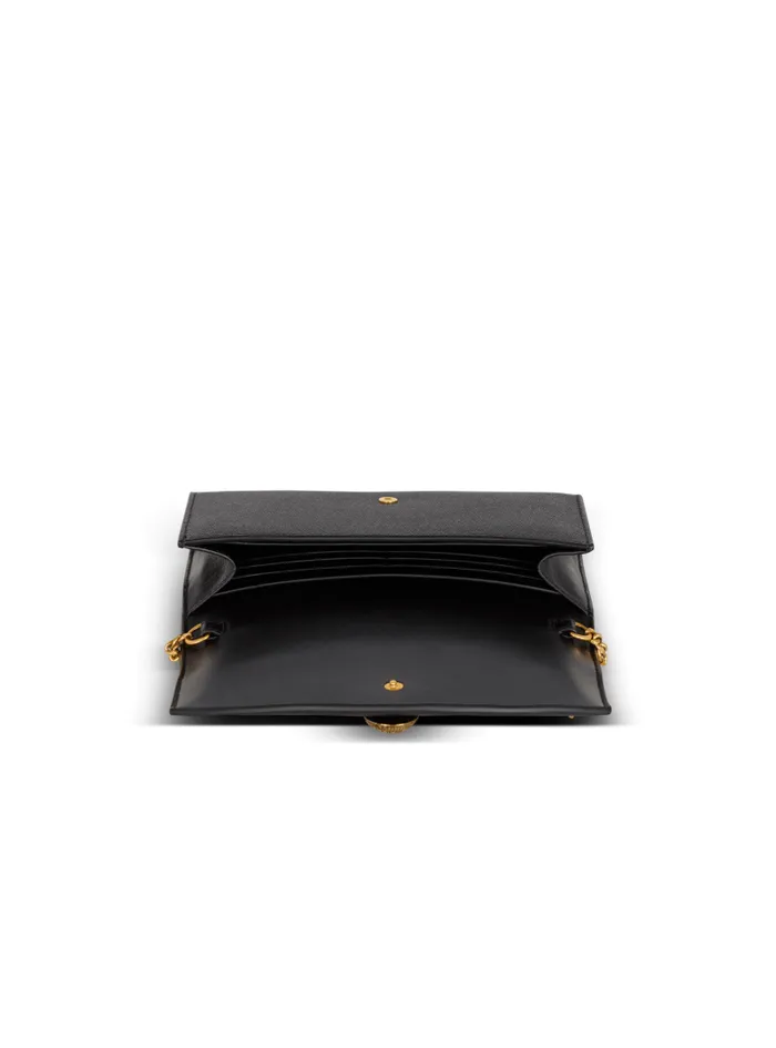 Balmain Mini Bags Women Emblme Grained Calfskin Clutch Black
