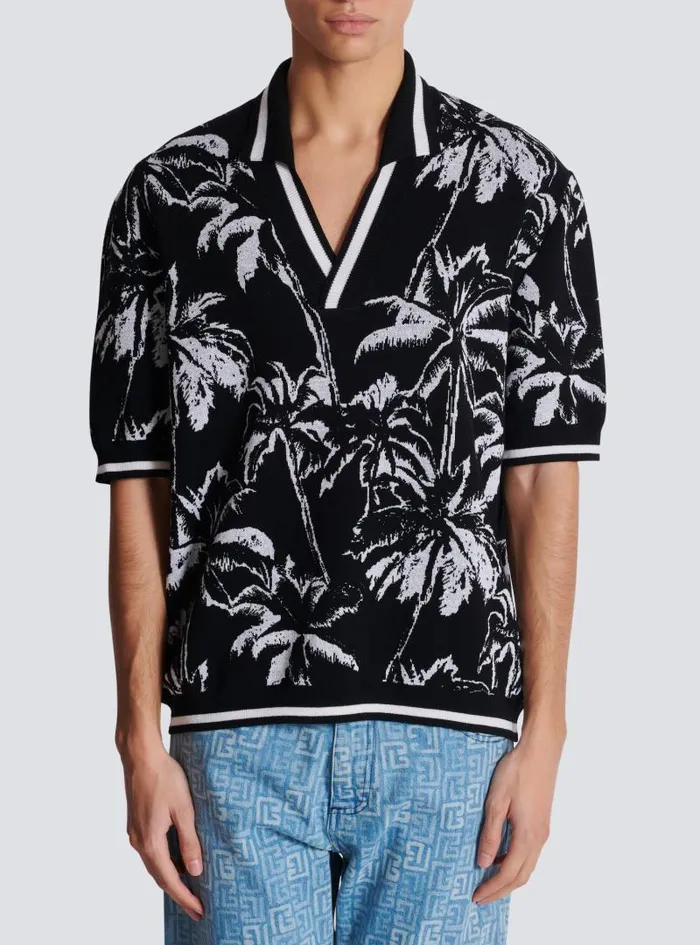 Balmain Shirts And Polos Men Palm Knit Polo Black