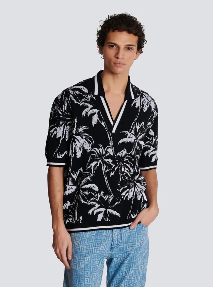 Balmain Shirts And Polos Men Palm Knit Polo Black