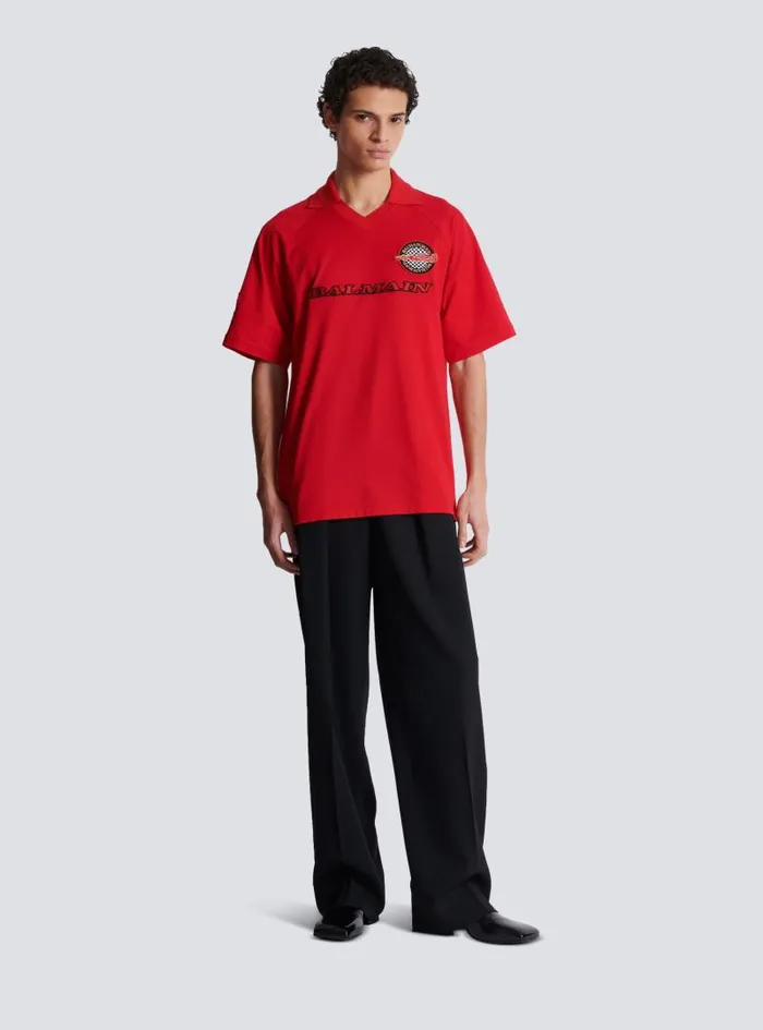Balmain Shirts And Polos Men Polo Shirt With Racing Embroidery Red