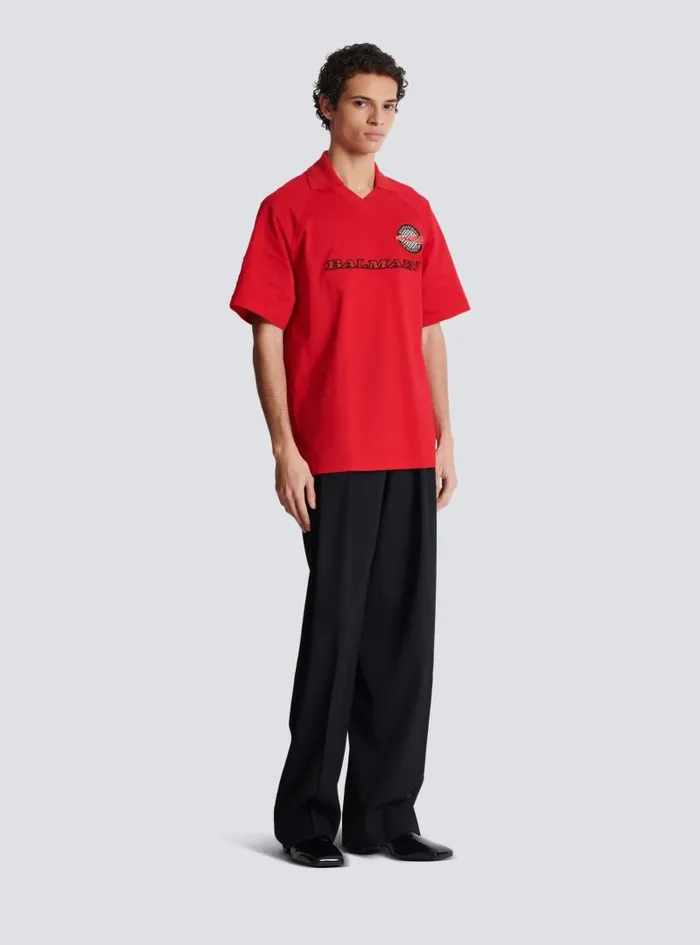 Balmain Shirts And Polos Men Polo Shirt With Racing Embroidery Red