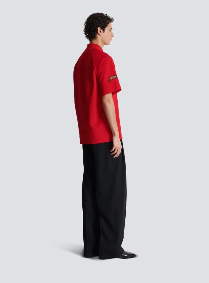 Balmain Shirts And Polos Men Polo Shirt With Racing Embroidery Red