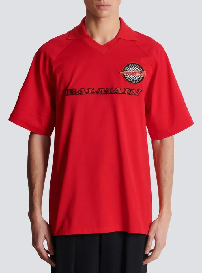 Balmain Shirts And Polos Men Polo Shirt With Racing Embroidery Red