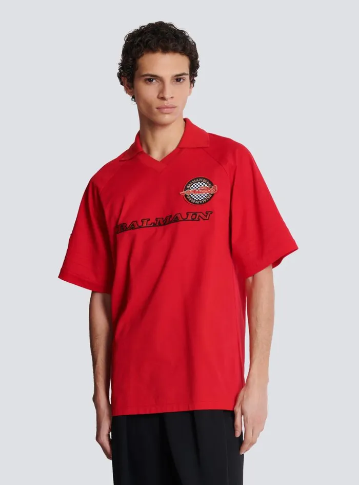 Balmain Shirts And Polos Men Polo Shirt With Racing Embroidery Red
