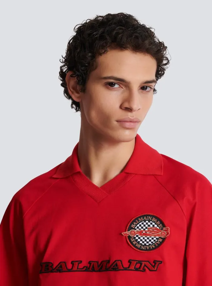 Balmain Shirts And Polos Men Polo Shirt With Racing Embroidery Red