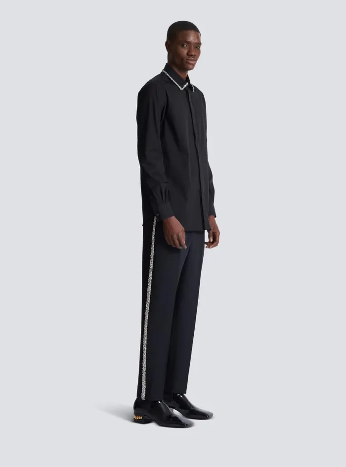 Balmain Shirts And Polos Men Poplin Shirt With Embroidered Collar Black
