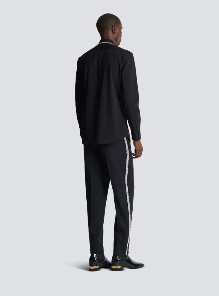 Balmain Shirts And Polos Men Poplin Shirt With Embroidered Collar Black