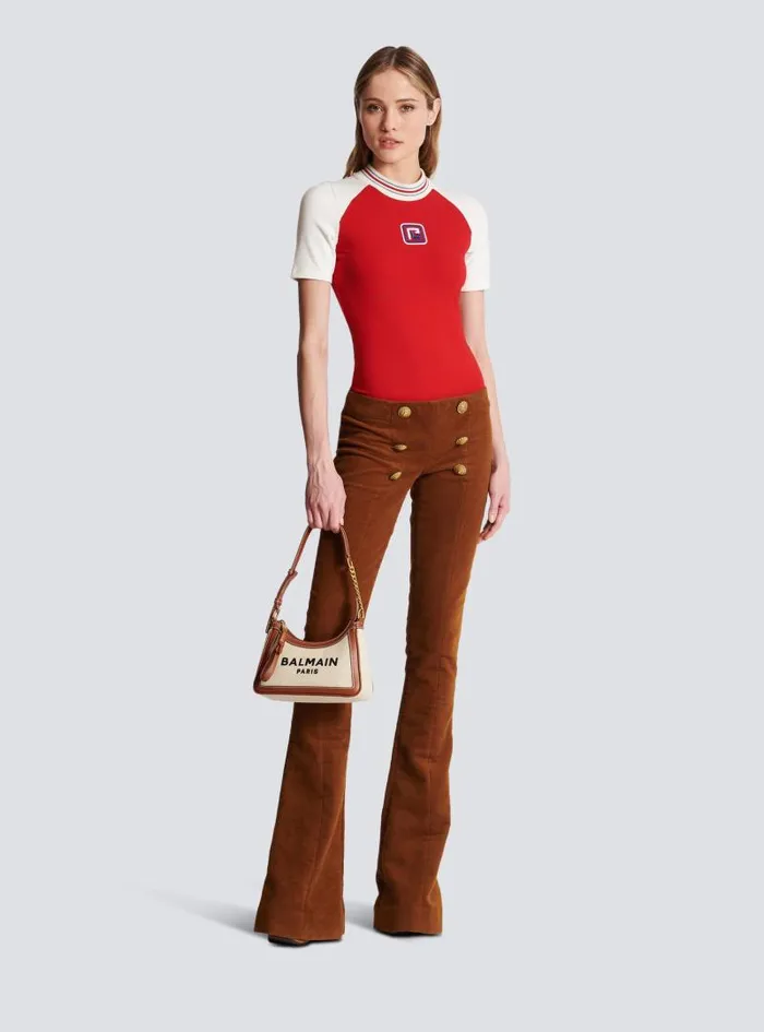 Balmain Shoulder Bags Women BArmy Canvas Bag With Leather Inserts Brown