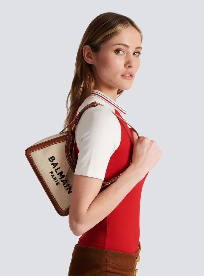 Balmain Shoulder Bags Women BArmy Canvas Bag With Leather Inserts Brown