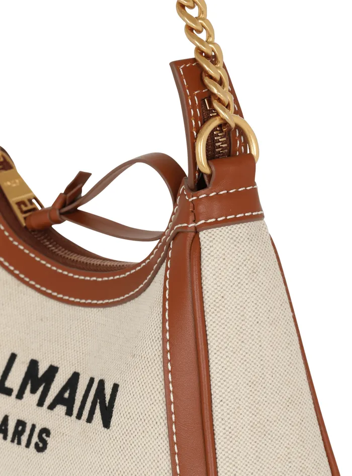 Balmain Shoulder Bags Women BArmy Canvas Bag With Leather Inserts Brown