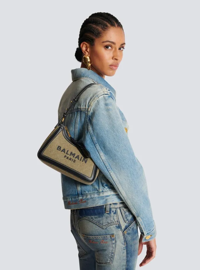 Balmain Shoulder Bags Women BArmy Canvas Bag With Leather Inserts Khaki