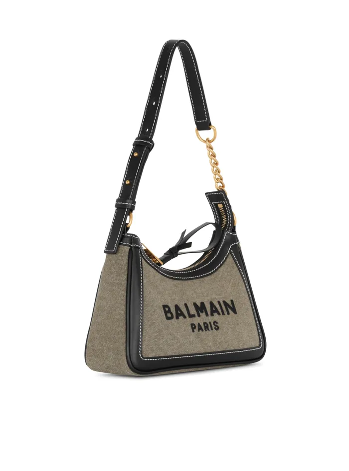 Balmain Shoulder Bags Women BArmy Canvas Bag With Leather Inserts Khaki