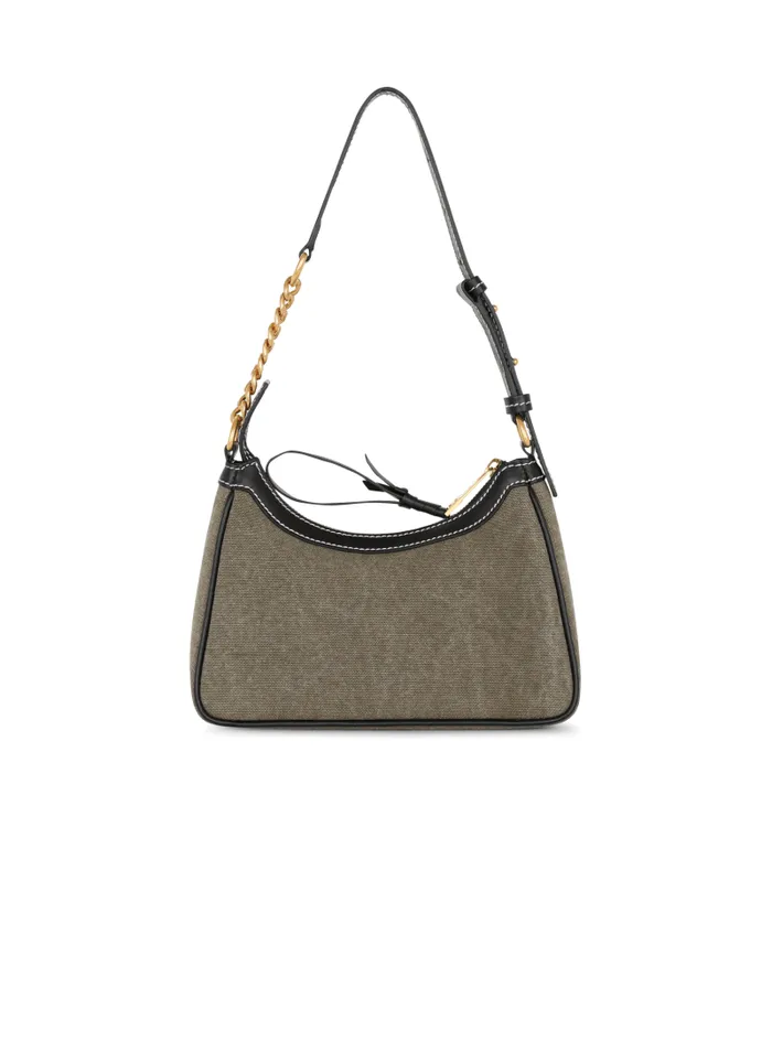 Balmain Shoulder Bags Women BArmy Canvas Bag With Leather Inserts Khaki