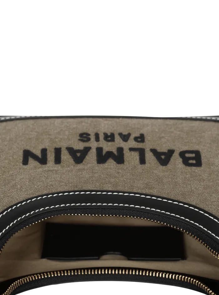Balmain Shoulder Bags Women BArmy Canvas Bag With Leather Inserts Khaki