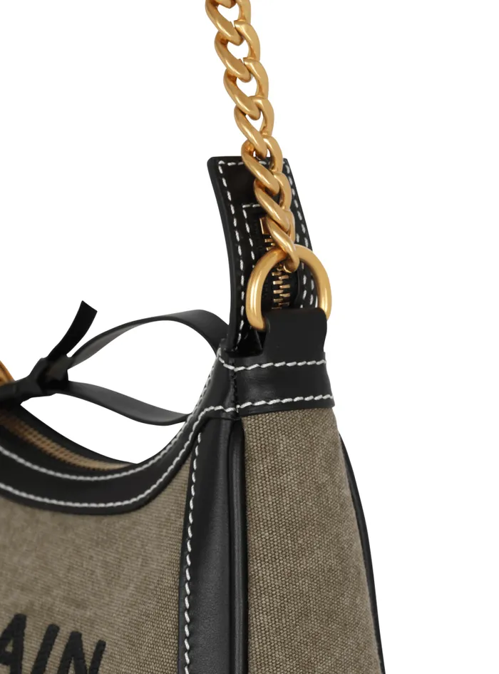 Balmain Shoulder Bags Women BArmy Canvas Bag With Leather Inserts Khaki