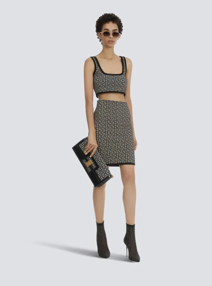 Balmain Skirts Women Bicolor Jacquard Knit Skirt Black