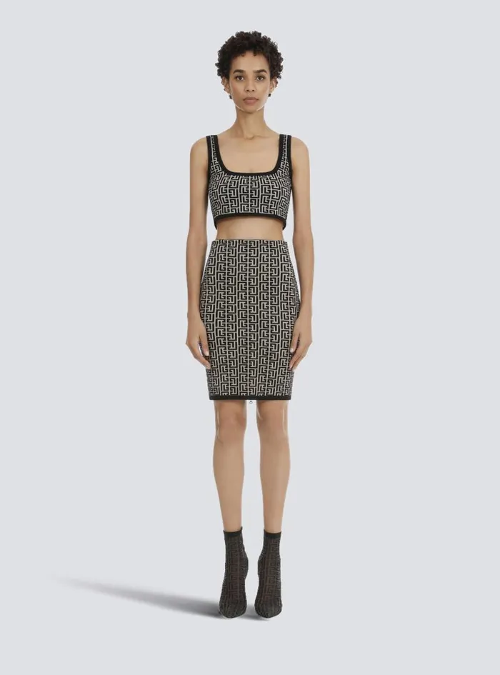 Balmain Skirts Women Bicolor Jacquard Knit Skirt Black