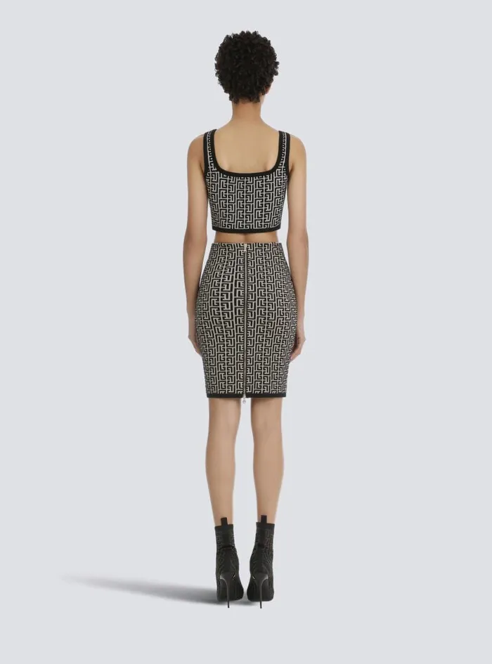 Balmain Skirts Women Bicolor Jacquard Knit Skirt Black