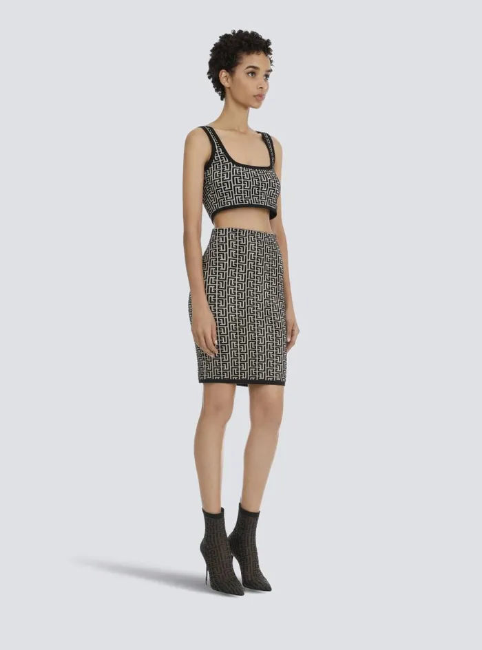 Balmain Skirts Women Bicolor Jacquard Knit Skirt Black