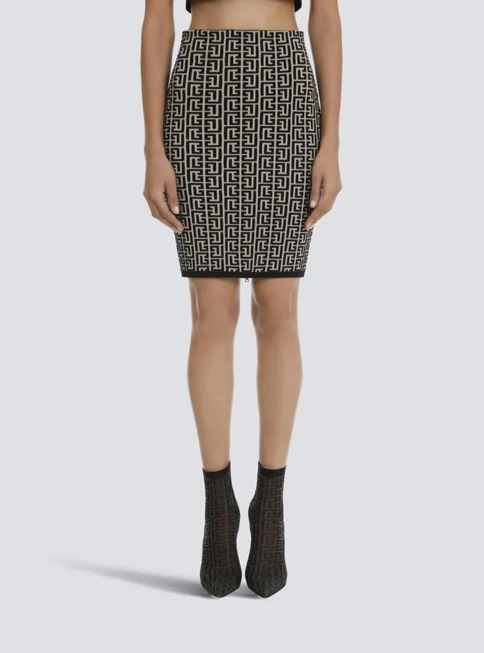 Balmain Skirts Women Bicolor Jacquard Knit Skirt Black