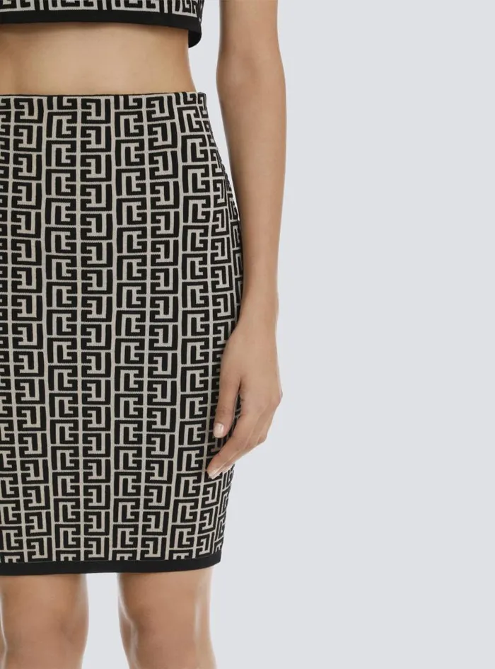 Balmain Skirts Women Bicolor Jacquard Knit Skirt Black