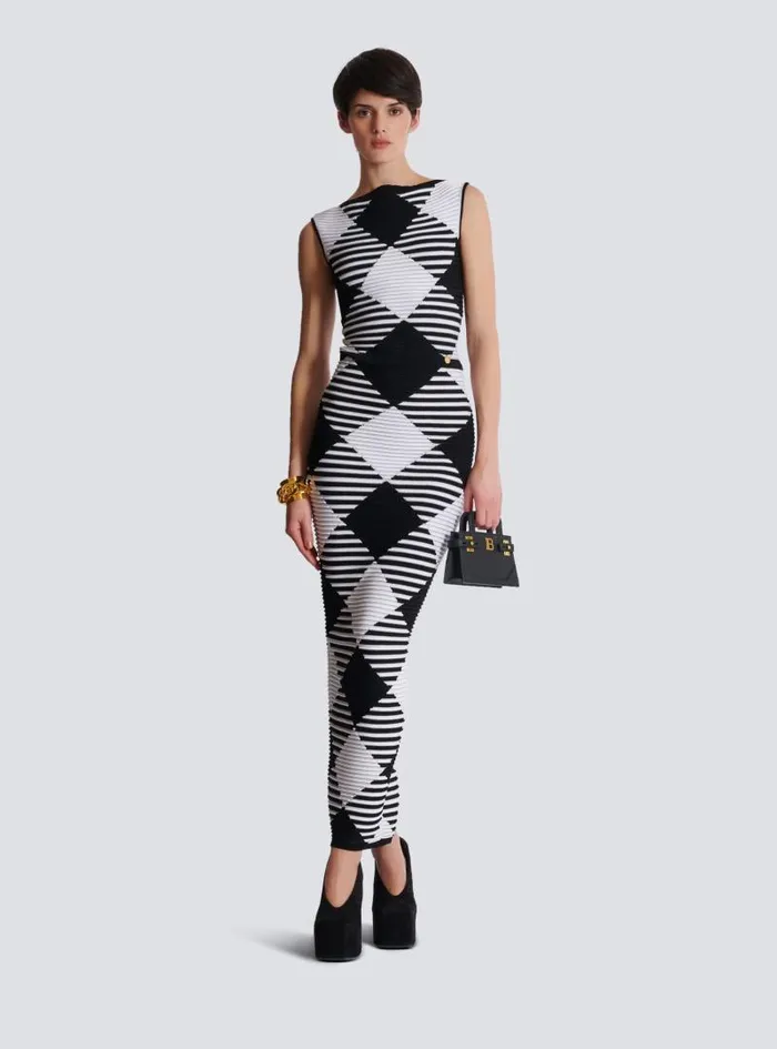 Balmain Skirts Women Midlength Skirt In Rolled Gingham Knit Black