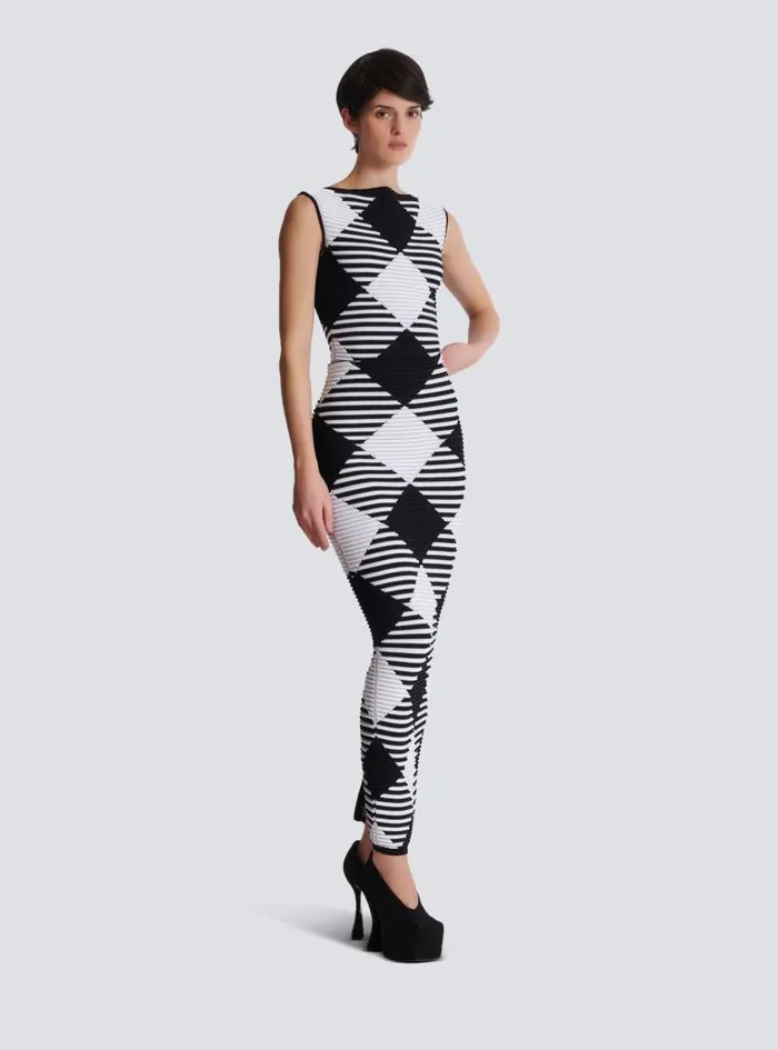 Balmain Skirts Women Midlength Skirt In Rolled Gingham Knit Black