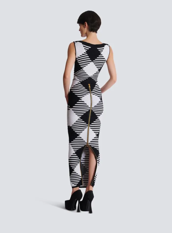 Balmain Skirts Women Midlength Skirt In Rolled Gingham Knit Black
