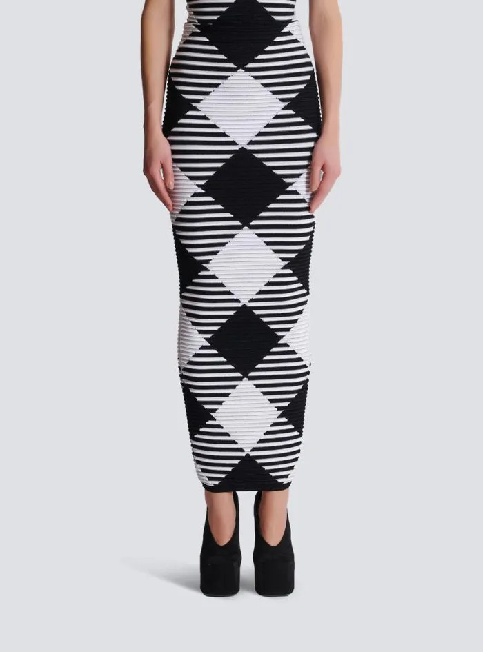 Balmain Skirts Women Midlength Skirt In Rolled Gingham Knit Black