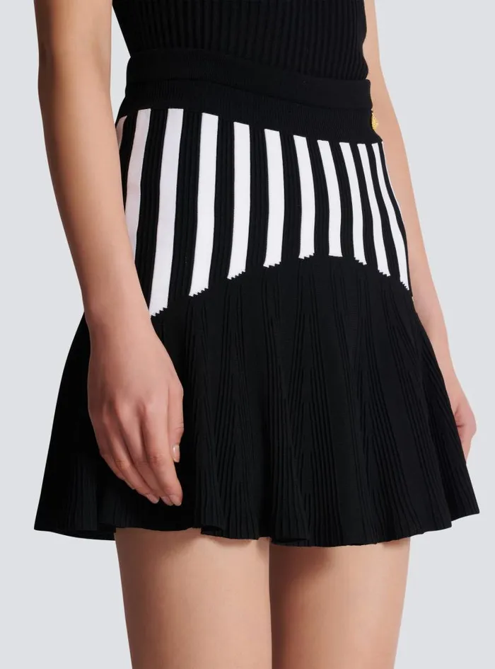 Balmain Skirts Women Pleated Striped Knit Skirt Black
