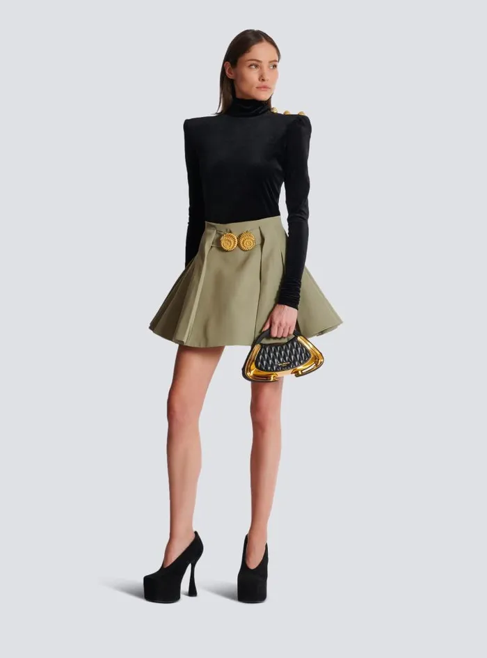 Balmain Skirts Women Short Pleated Skirt In Grain De Poudre Green
