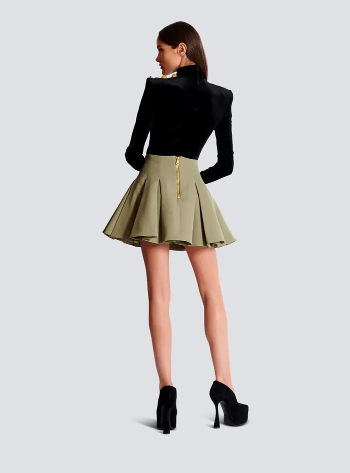 Balmain Skirts Women Short Pleated Skirt In Grain De Poudre Green