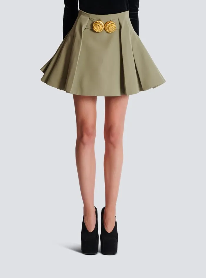 Balmain Skirts Women Short Pleated Skirt In Grain De Poudre Green