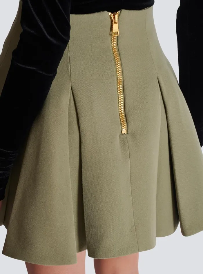 Balmain Skirts Women Short Pleated Skirt In Grain De Poudre Green