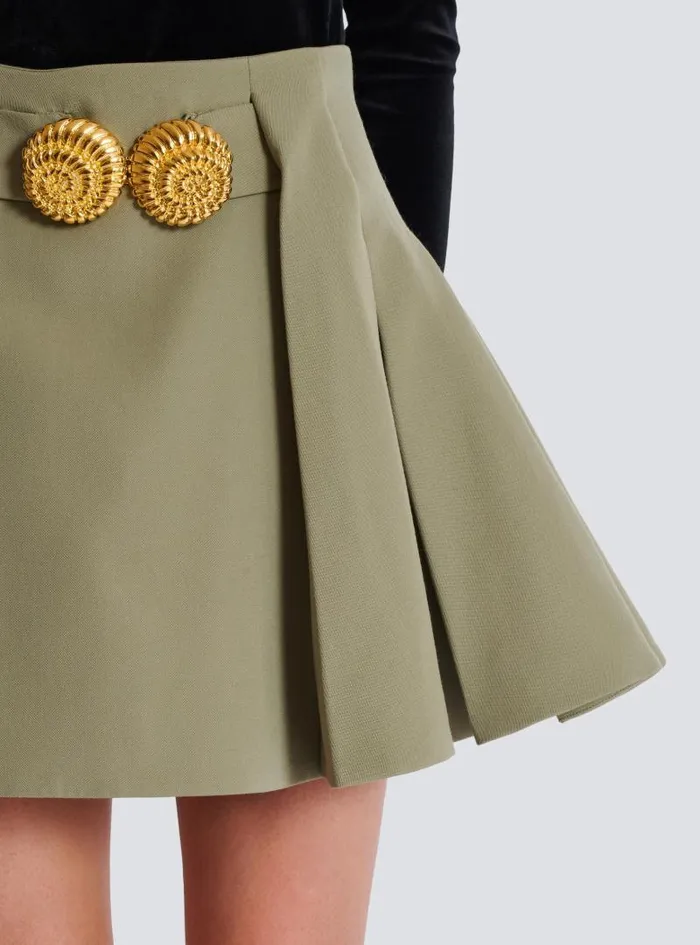 Balmain Skirts Women Short Pleated Skirt In Grain De Poudre Green