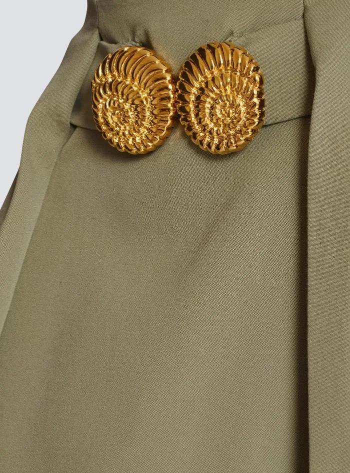 Balmain Skirts Women Short Pleated Skirt In Grain De Poudre Green