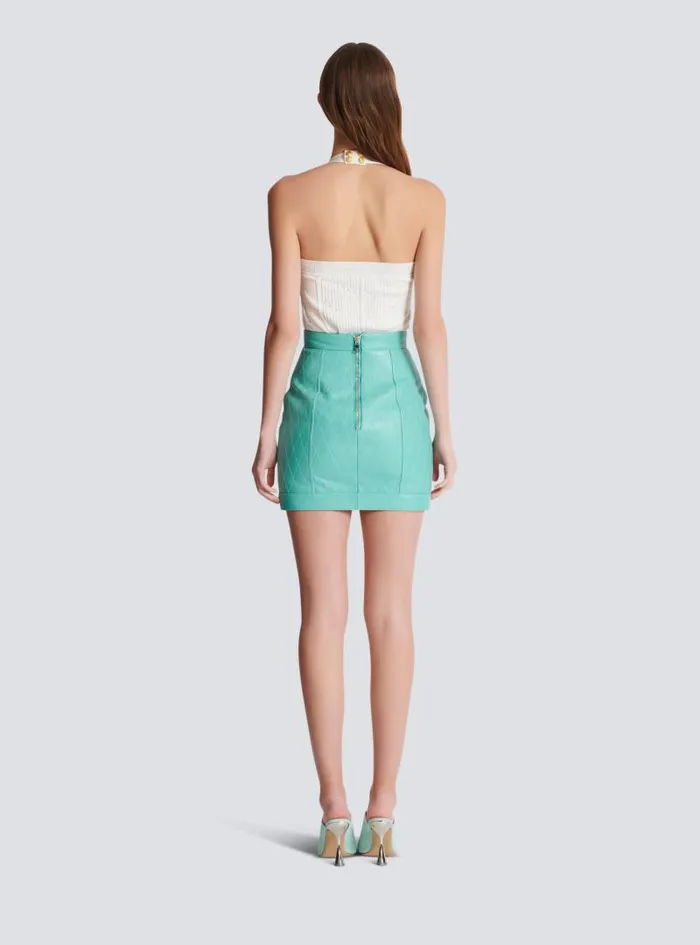 Balmain Skirts Women Topstitched Leather Skirt With Buttons Blue