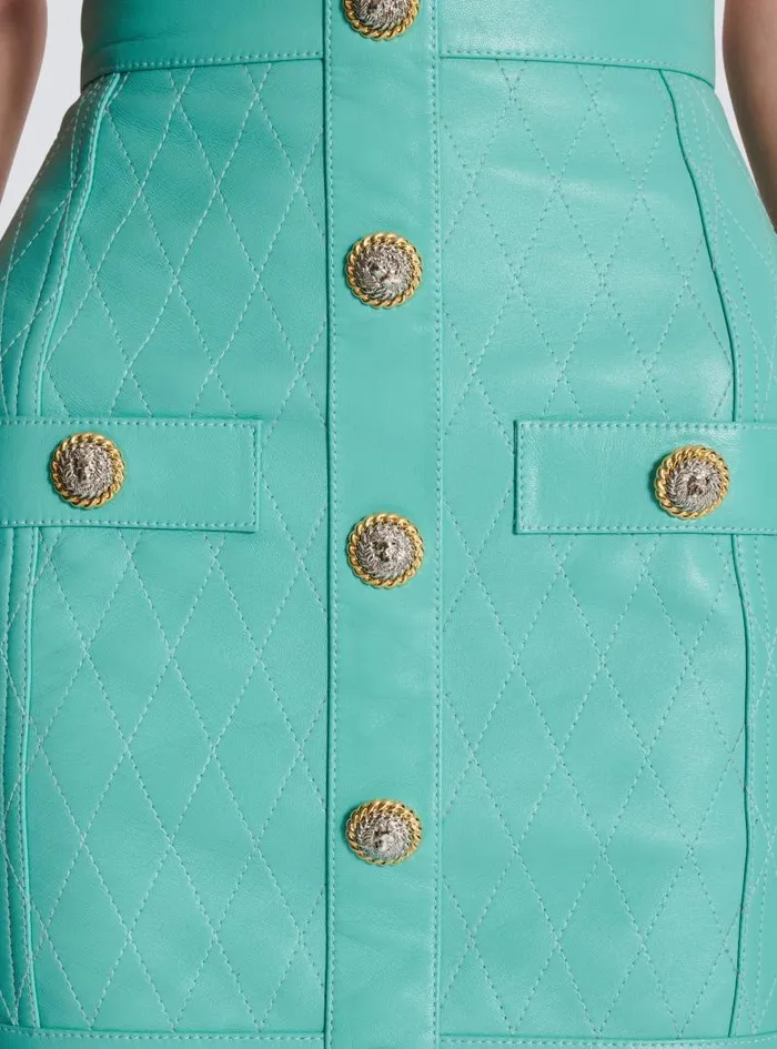 Balmain Skirts Women Topstitched Leather Skirt With Buttons Blue