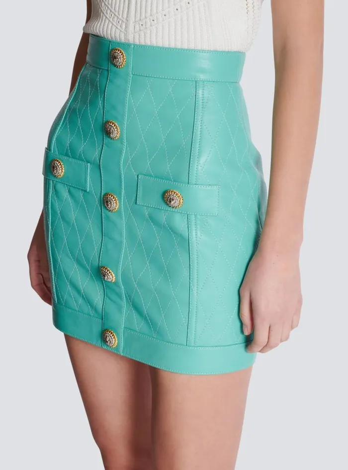Balmain Skirts Women Topstitched Leather Skirt With Buttons Blue