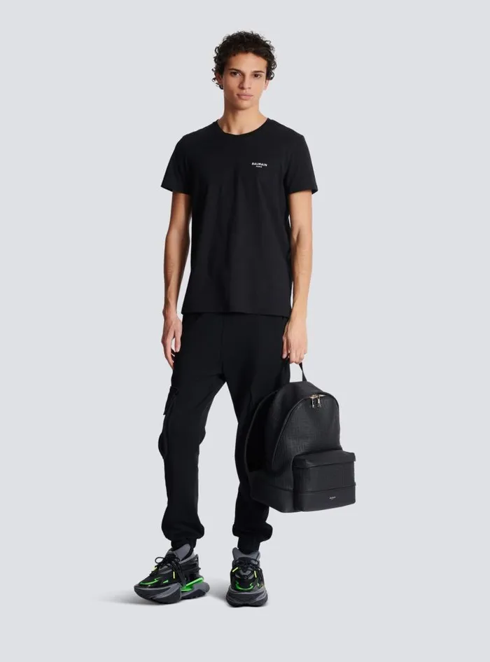 Balmain Sportswear Men Flocked Tshirt Black