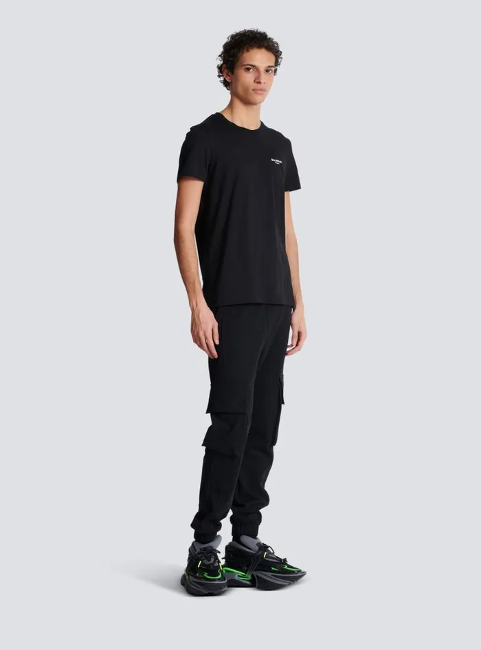 Balmain Sportswear Men Flocked Tshirt Black