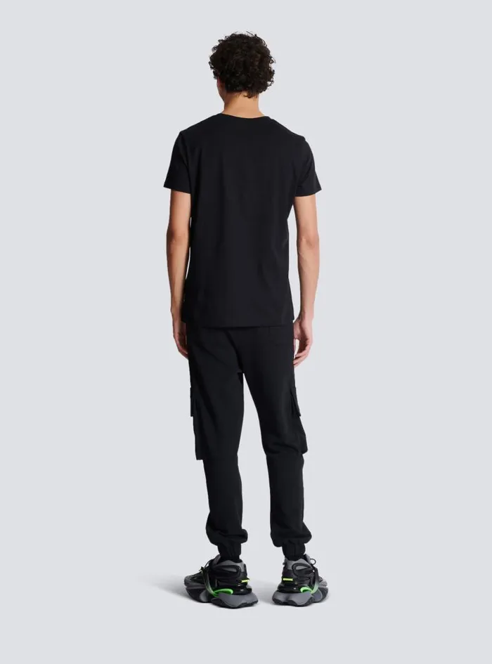 Balmain Sportswear Men Flocked Tshirt Black