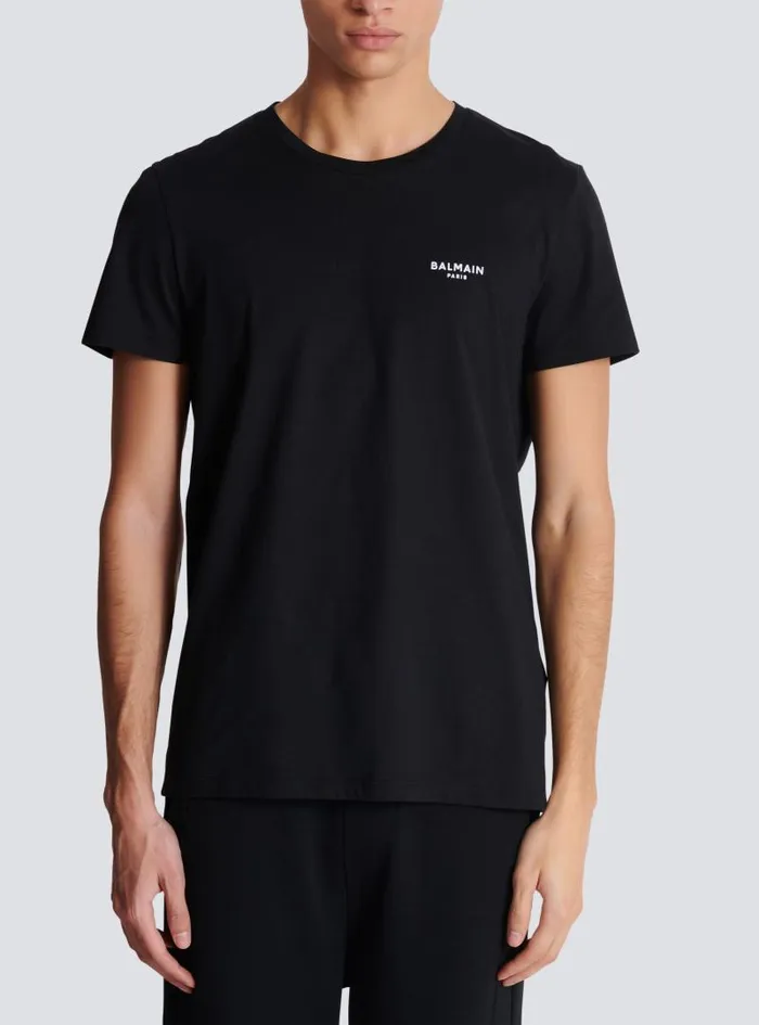 Balmain Sportswear Men Flocked Tshirt Black