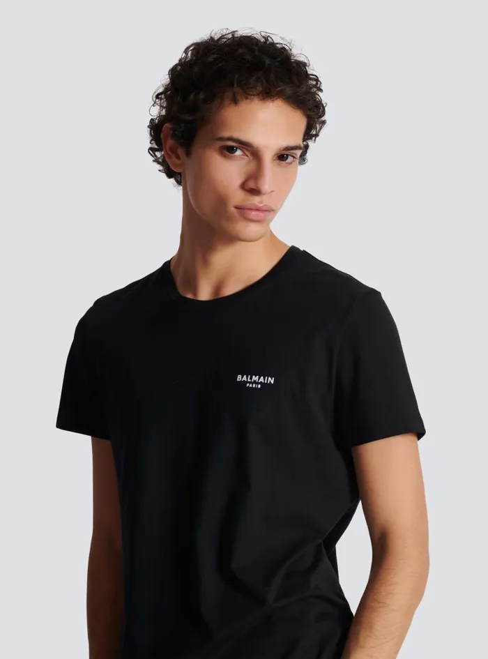 Balmain Sportswear Men Flocked Tshirt Black