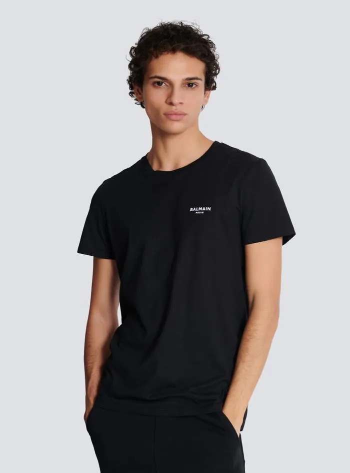 Balmain Sportswear Men Flocked Tshirt Black