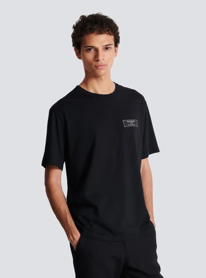 Balmain Sportswear Men Tshirt With Pierre Label Black