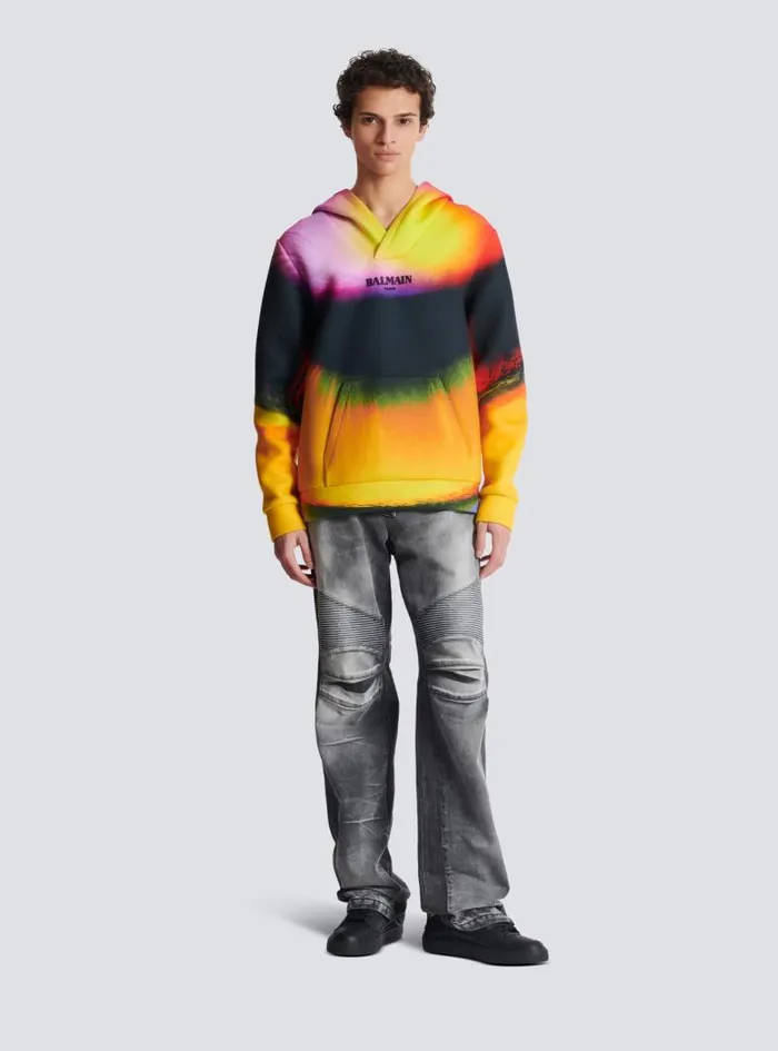 Balmain Sweatshirts Men Neoprene Hoodie With Ibby Njoya Print Multicolor